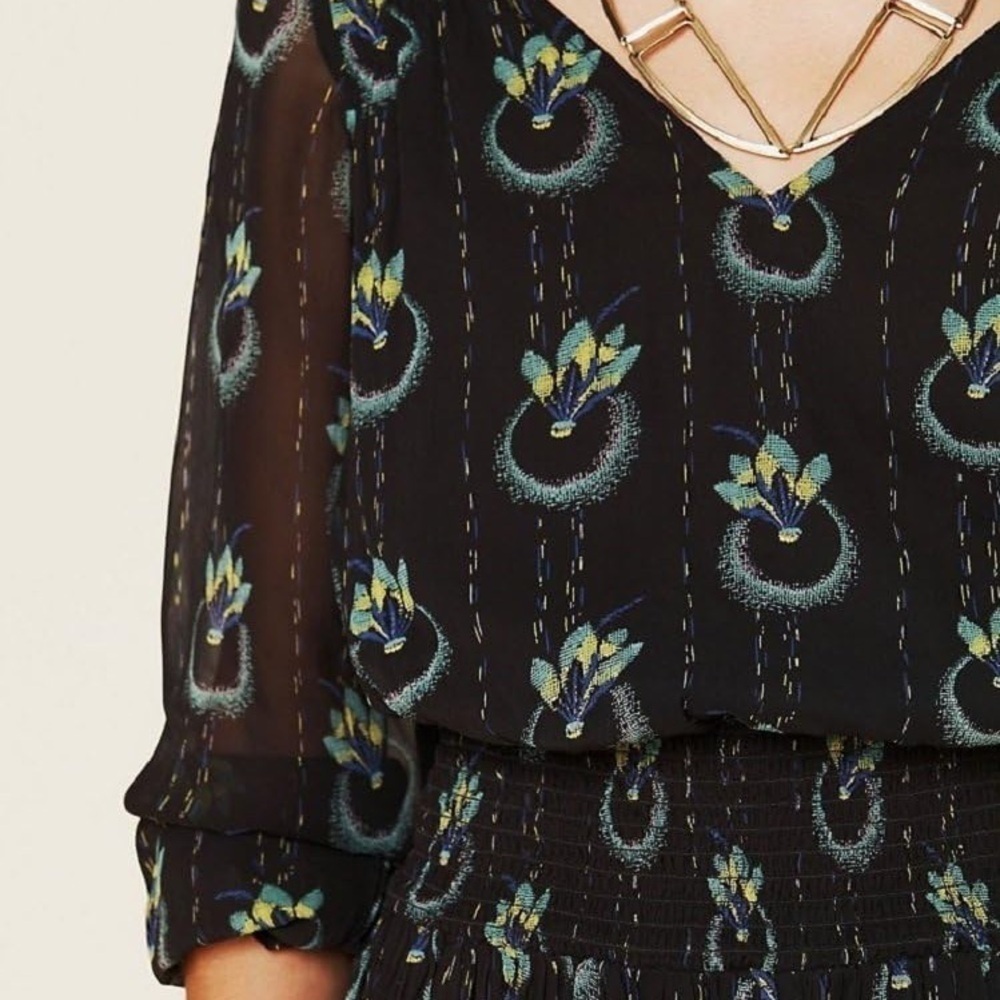 Free People Wild Horses Peacock Print Mini Dress | Boho | Black | Size XS - Picture 5 of 11